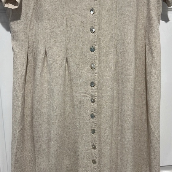 Orvis tan v neck shell button down linen blend short sleeve maxi dress size 18 - Picture 4 of 7